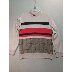 Tommy Hilfiger Mens Colorblock Plaid Mixed Media‎ Crewneck Sweatshirt Grey XL